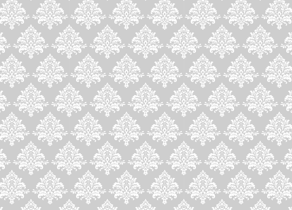 Vintage Grey Damask Wallpaper in your room — zoomed