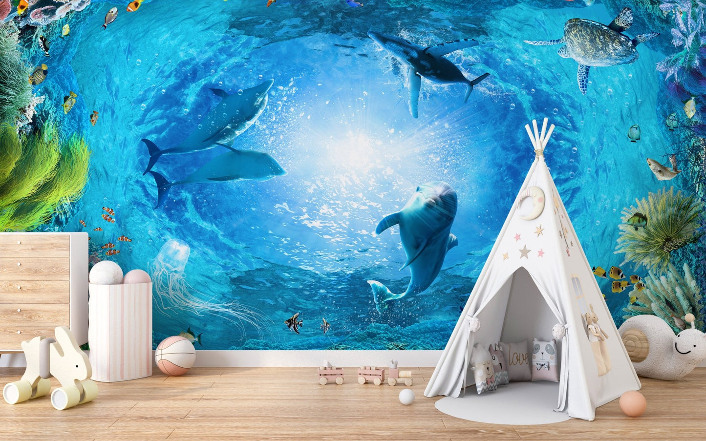 Dolphins Aqua Adventure Mural for bright, fun decor
