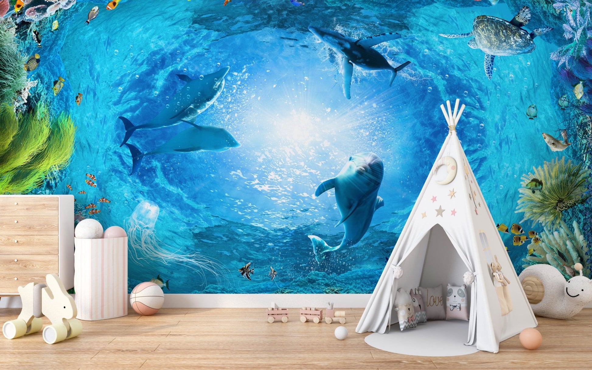 Dolphins Aqua Adventure Mural for bright, fun decor