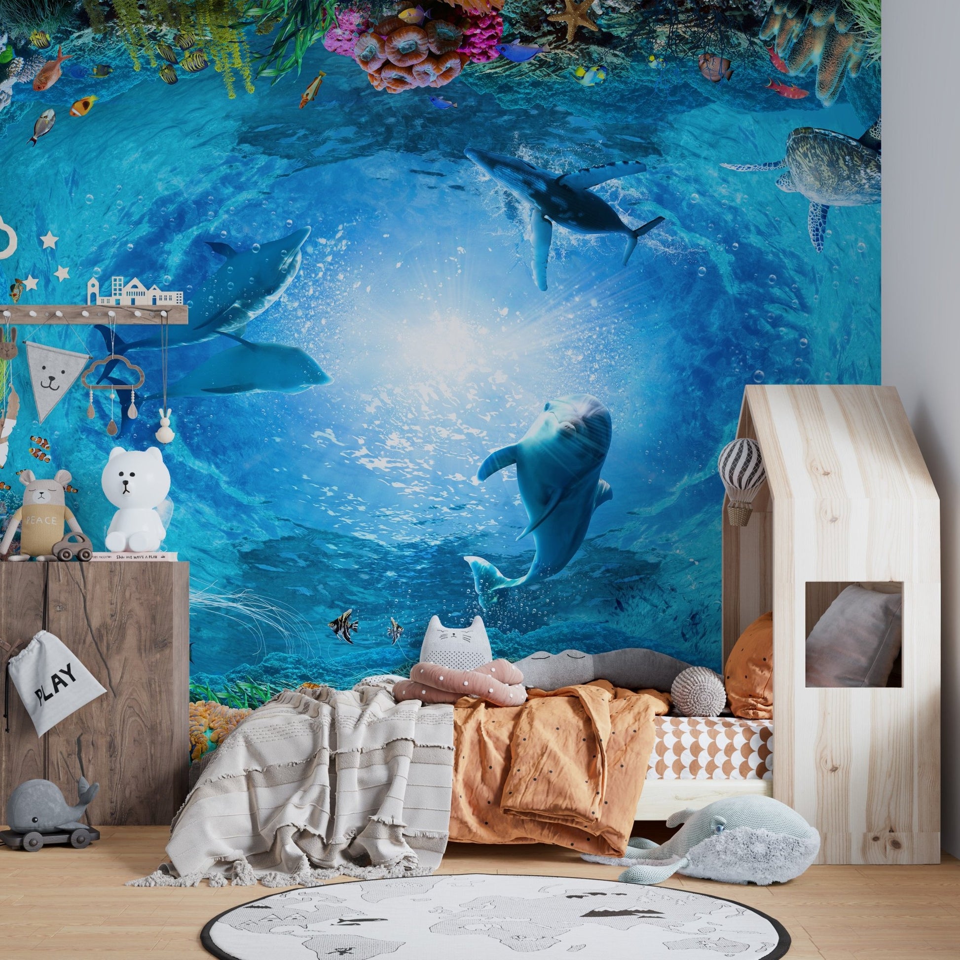 Aqua Adventure Dolphins Mural for nature-inspired rooms