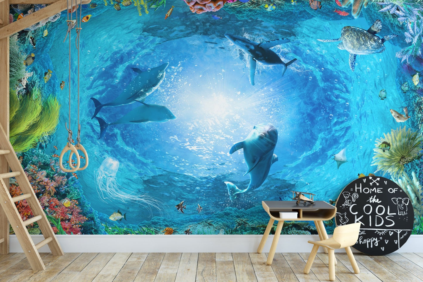 Dolphins Aqua Adventure Wall Mural for ocean vibes