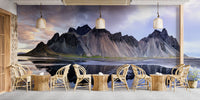 Dramatic Icelandic Dunes wall mural in a modern dining room setting.