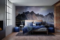 Spacious bedroom design with a Dramatic Icelandic Dunes wall mural.