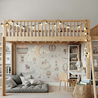 Magical entertainment-themed mural for a modern apartment space.