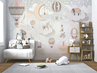 Detailed watercolor balloons and flags for custom wall decor.