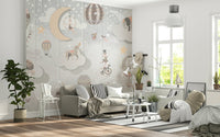 Magical entertainment-themed mural for a modern apartment space.