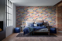 Dreamscape harmony wall mural in coral and gray handwritten lettering style.
