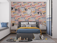 Modern pastel typography wall mural with inspiring phrases wallpaper design.