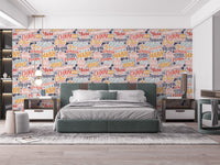 Dreamscape harmony wallpaper mural with colorful motivational typography pattern.