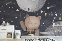 Cute bear flying with balloons wall mural
