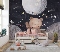 Whimsical bear balloon sky mural design
