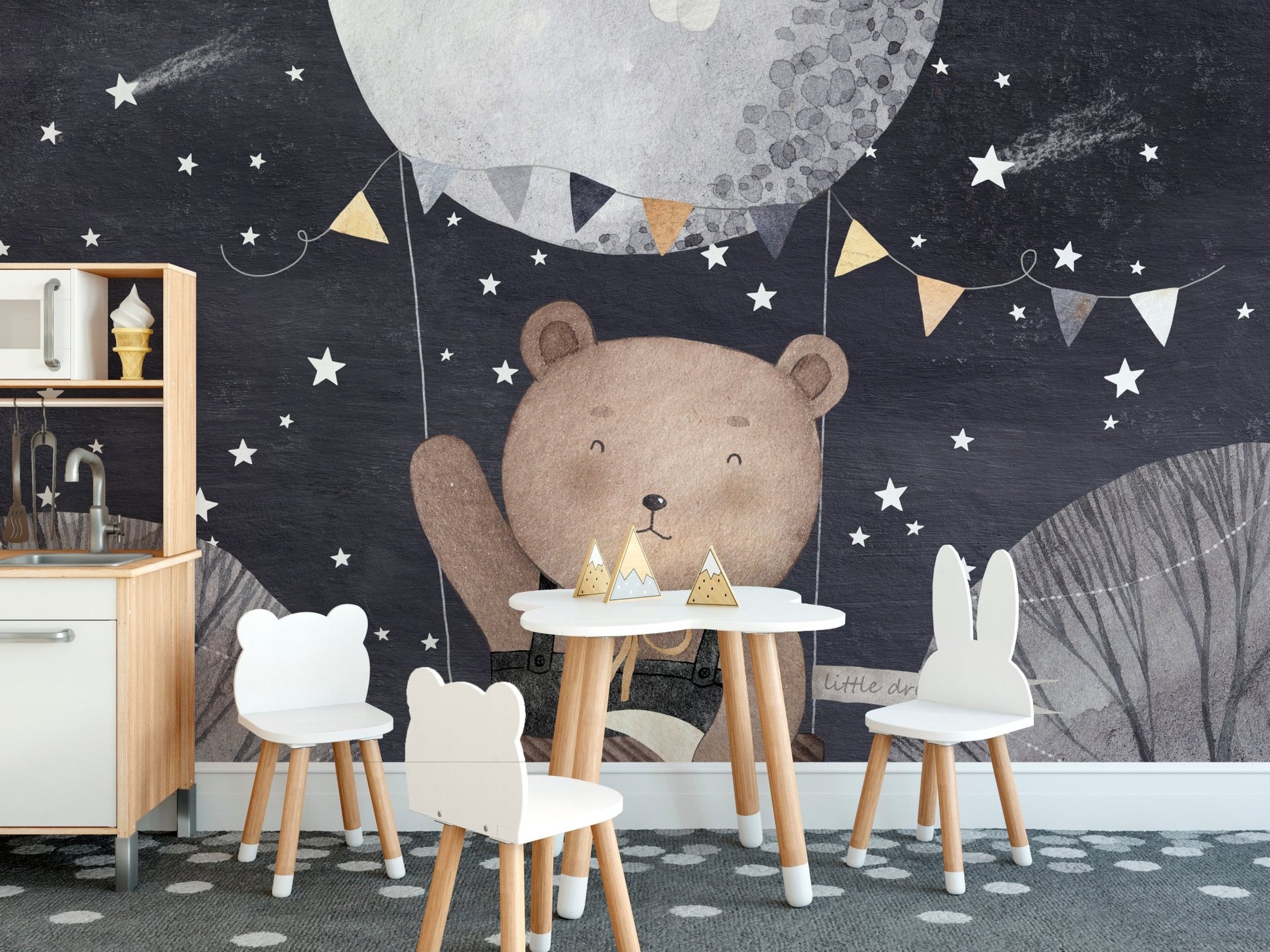 Bear balloon ride wall mural for children
