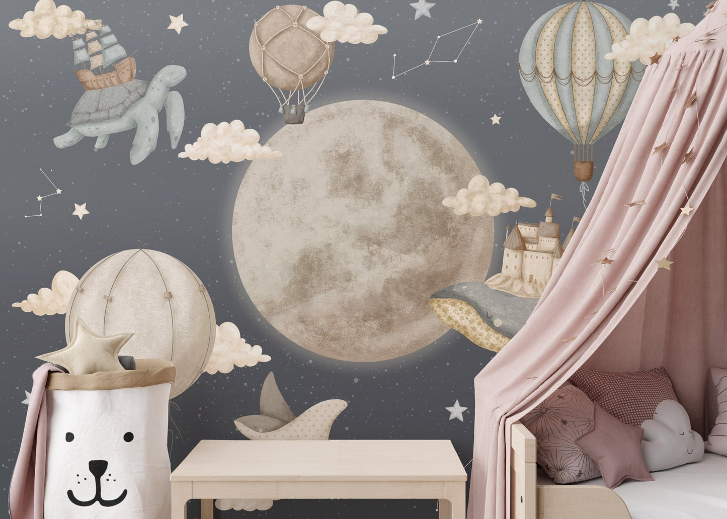 Dreamy Night Balloon Wallpaper Mural - Wallanza