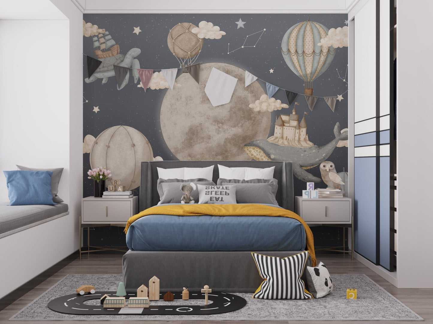 Dreamy Night Balloon Wallpaper Mural - Wallanza
