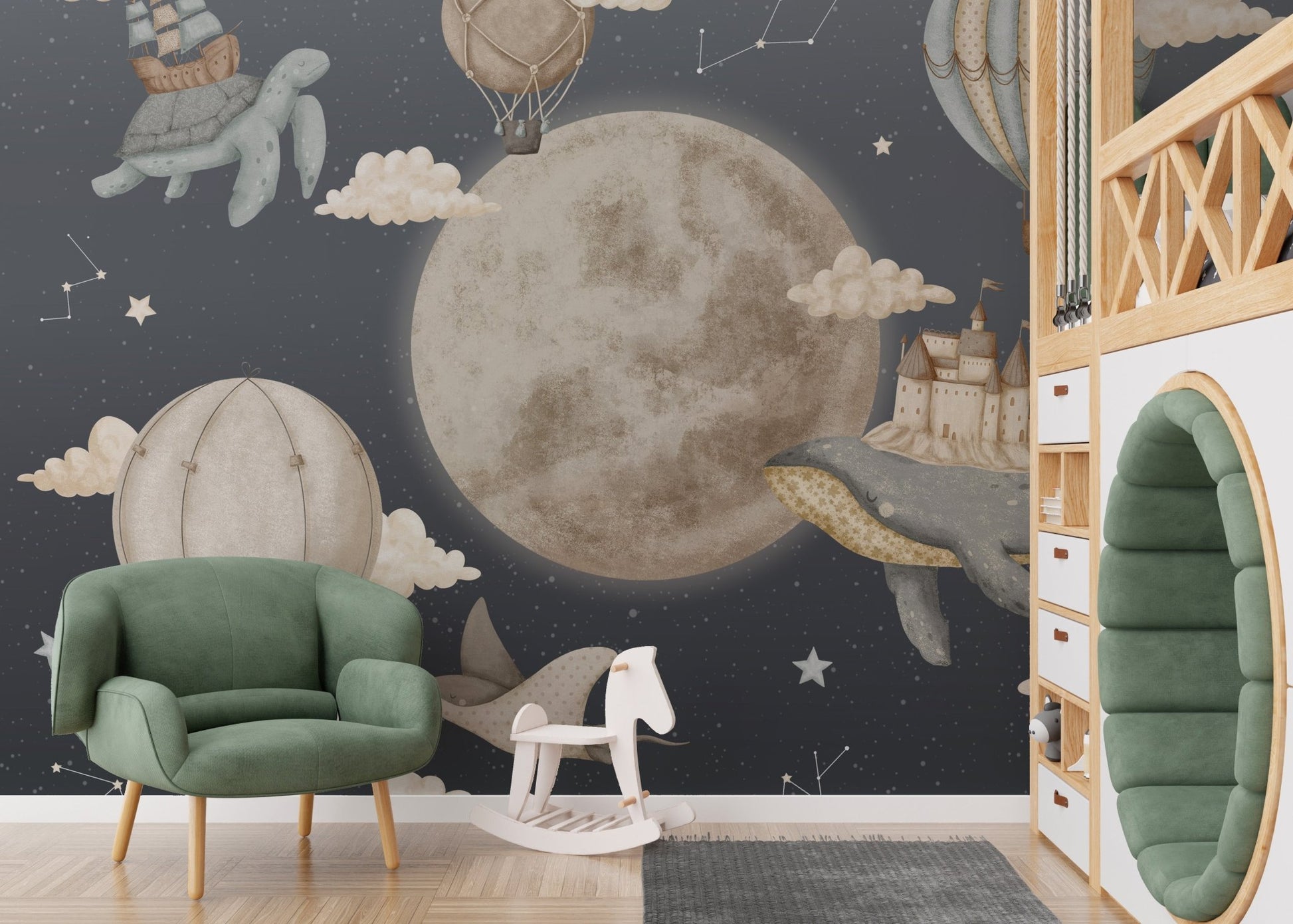 Dreamy Night Balloon Wallpaper Mural - Wallanza