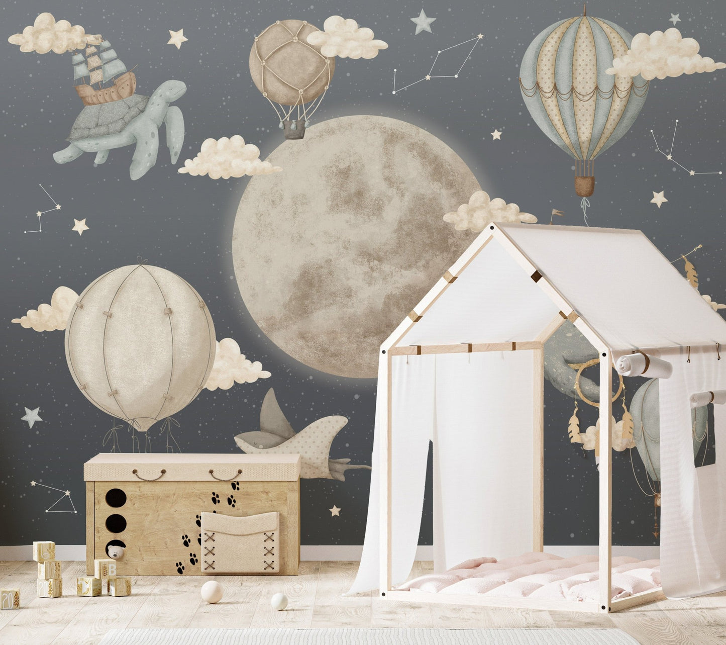 Dreamy Night Balloon Wallpaper Mural - Wallanza