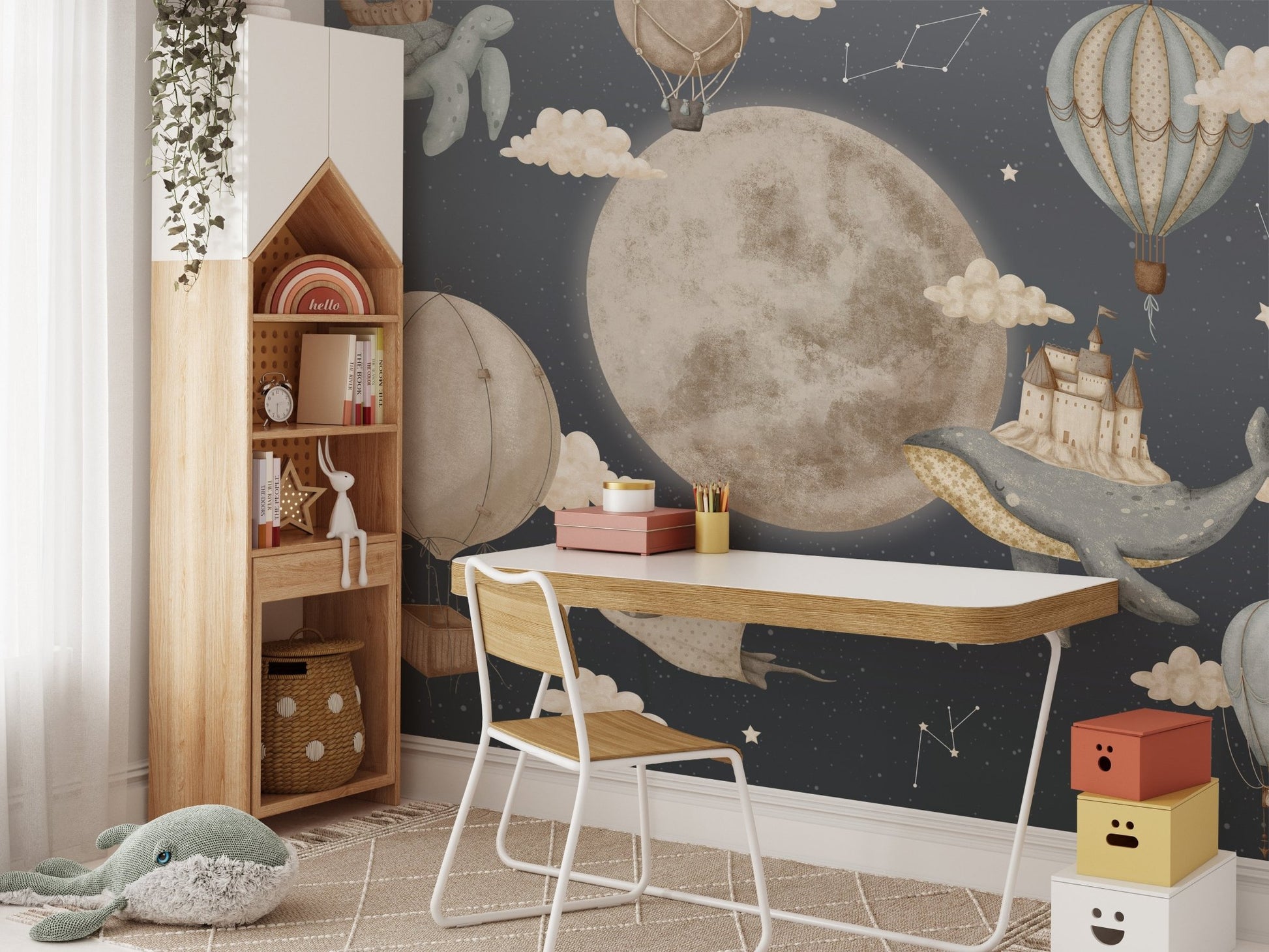 Dreamy Night Balloon Wallpaper Mural - Wallanza