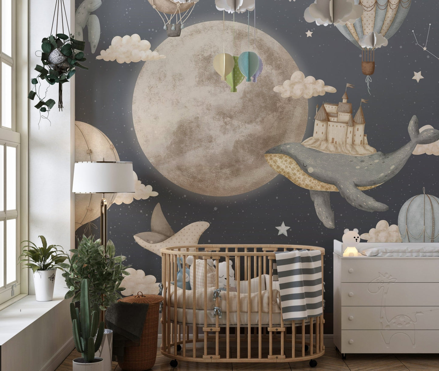 Dreamy Night Balloon Wallpaper Mural - Wallanza