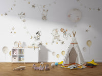 Whimsical wall art showcasing a dreamy nighttime animal parade
