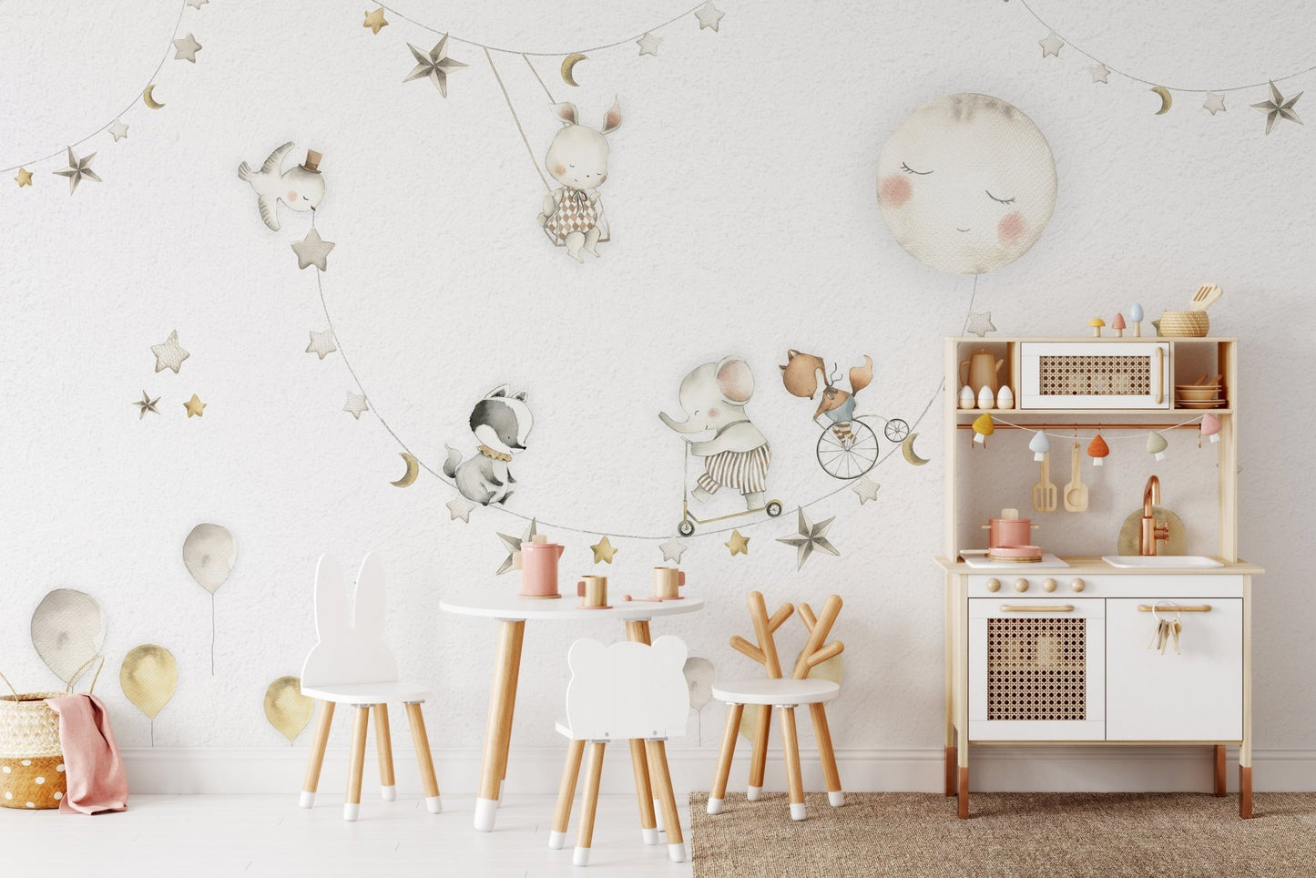 Artistic mural showcasing a parade of friends in a nighttime scene
