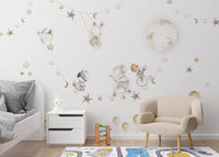 Vibrant animal parade mural for dreamy and whimsical spaces

