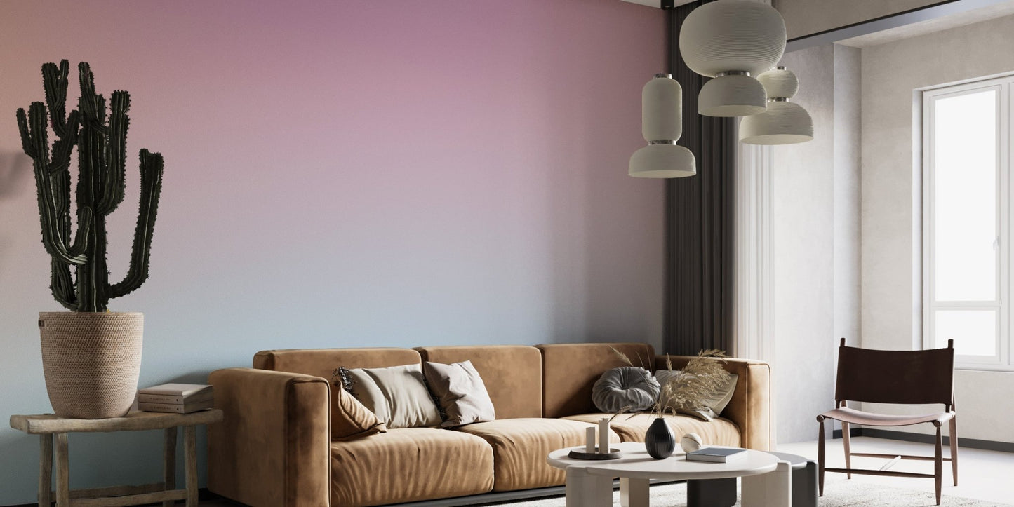 Modern gradient mural wallpaper with blush and aqua color transition.