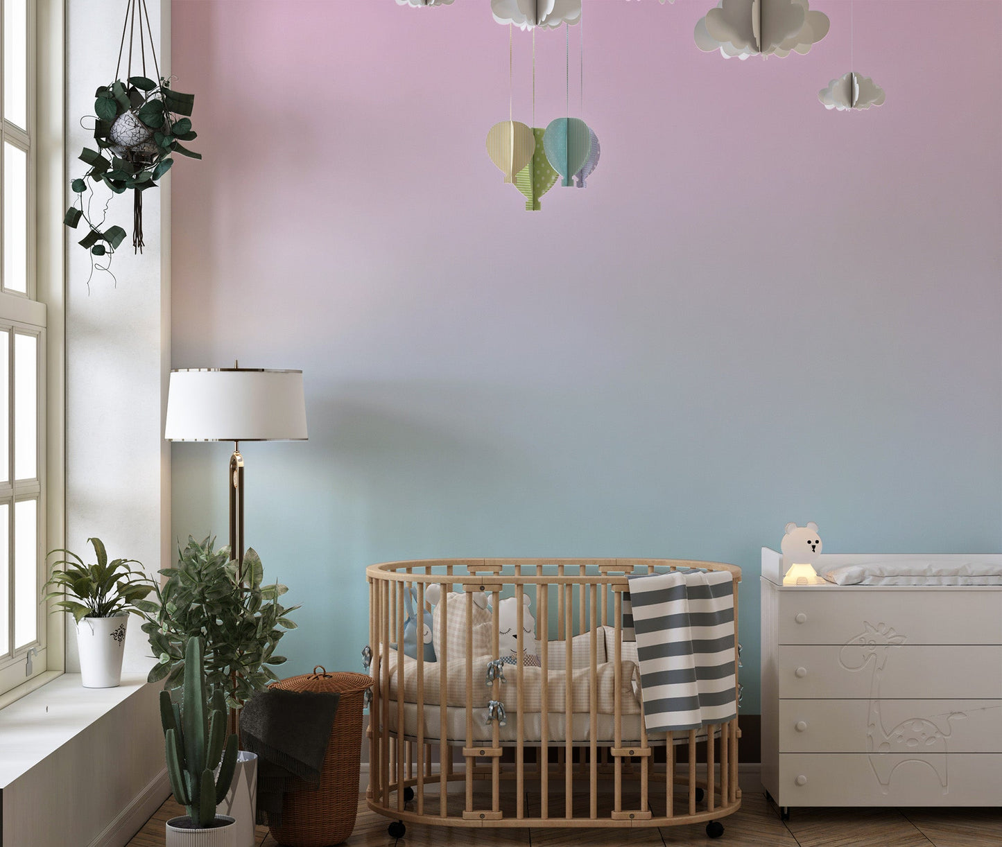 Smooth coral to turquoise gradient wall mural background.