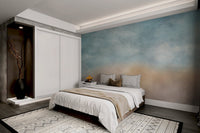 Textured plaster style wall mural in shades of light blue and beige hues.