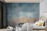 Modern wall mural showcasing a blue sky and beige earthy toned horizon.