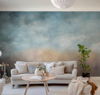 Soft blue and tan textured wall mural for a contemporary living space.