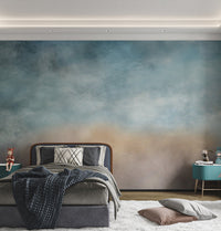 Light blue and grey abstract wall mural for a minimalist kids bedroom.