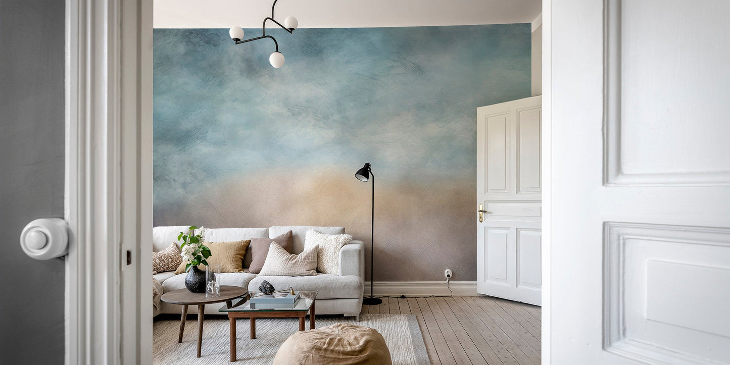 Dreamy Sky Texture Wall Mural with a grey and blue weathered sky look.