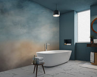 Minimalist wall mural with a soft blue and purple textured cloud design.