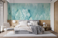 Neutral bedroom with light wood accents and Dreamy Tree Landscape Wall Murals.