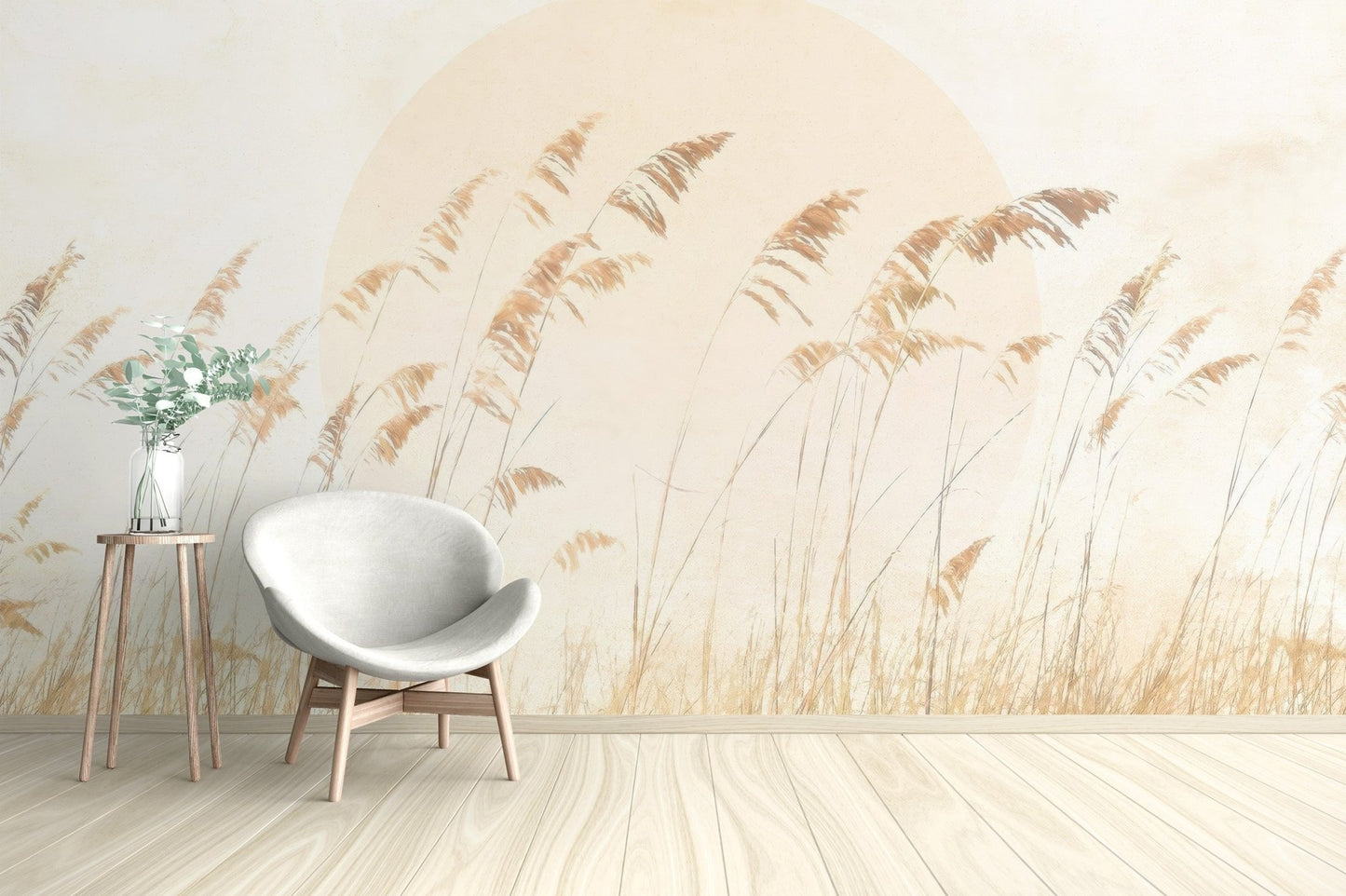 Dune grass wall mural showing golden stalks against a pale sky.