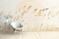Dune grass wall mural showing golden stalks against a pale sky.
