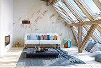 Sandy colored grass wall mural with a textured botanical design.