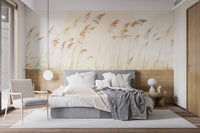 Minimalist dune grass wallpaper for a serene apartment bedroom.