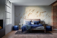 Warm dune grass wallpaper for a sophisticated bedroom design.