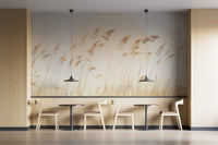Earthy grass wallpaper for a contemporary feature wall in a dining area.