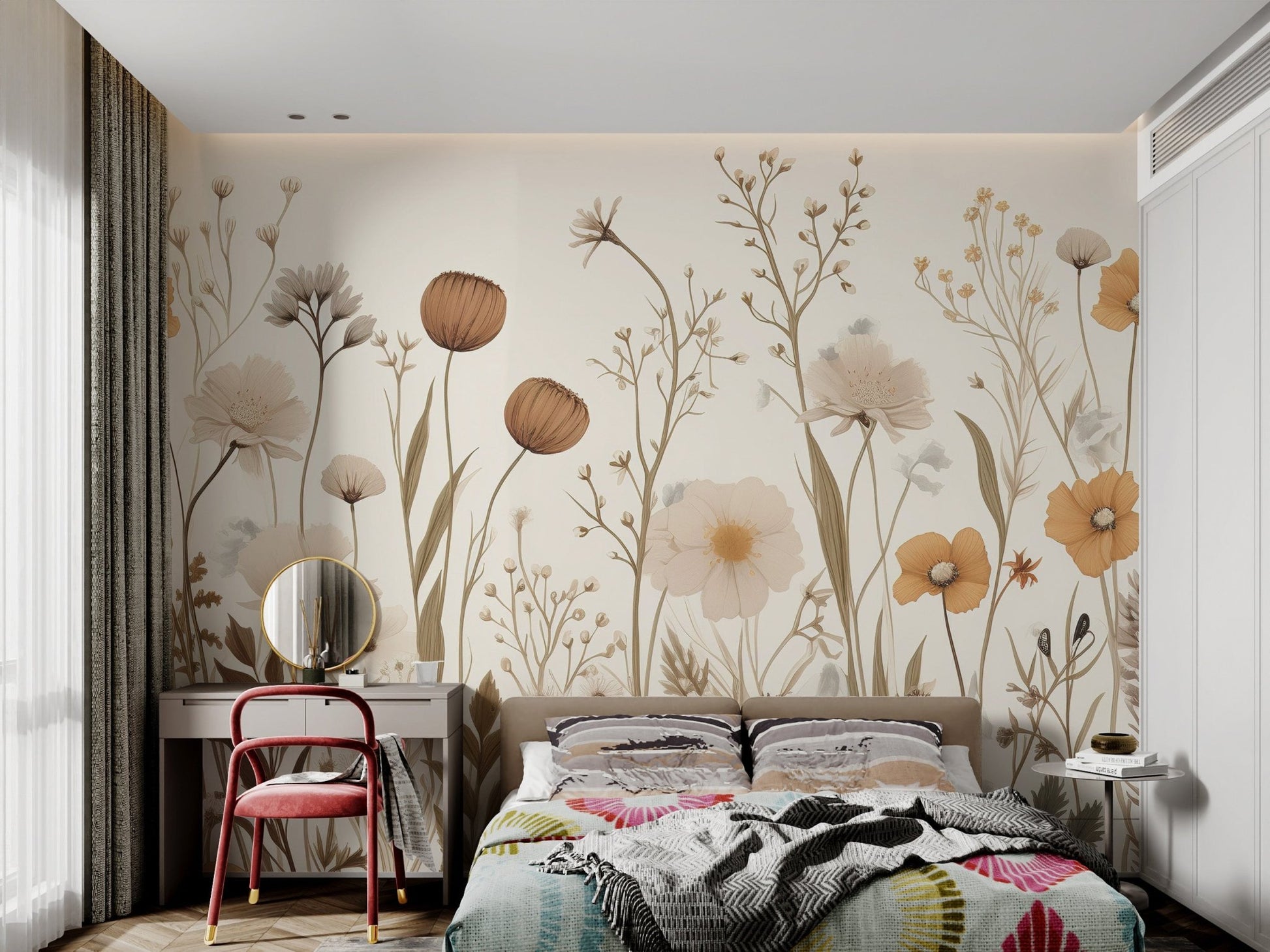 Earthy Wildflower Pattern Wallpaper - Wallanza