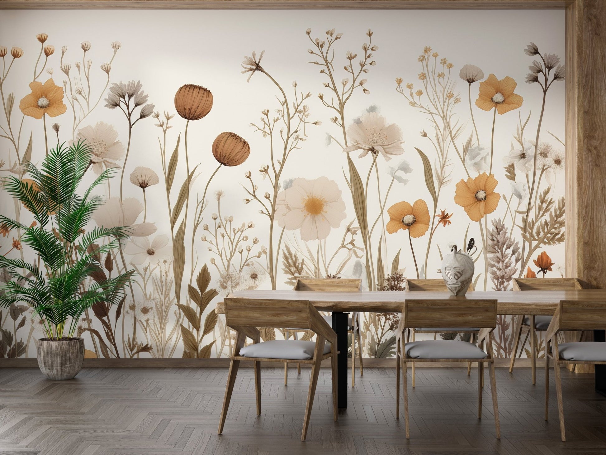 Earthy Wildflower Pattern Wallpaper - Wallanza