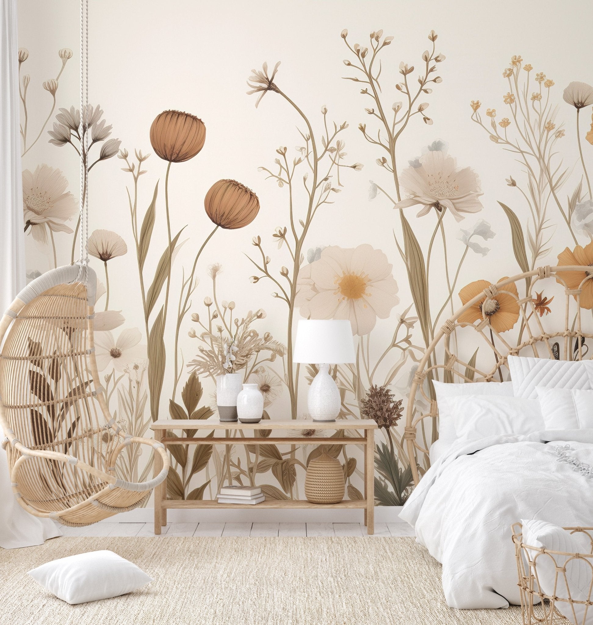 Earthy Wildflower Pattern Wallpaper - Wallanza