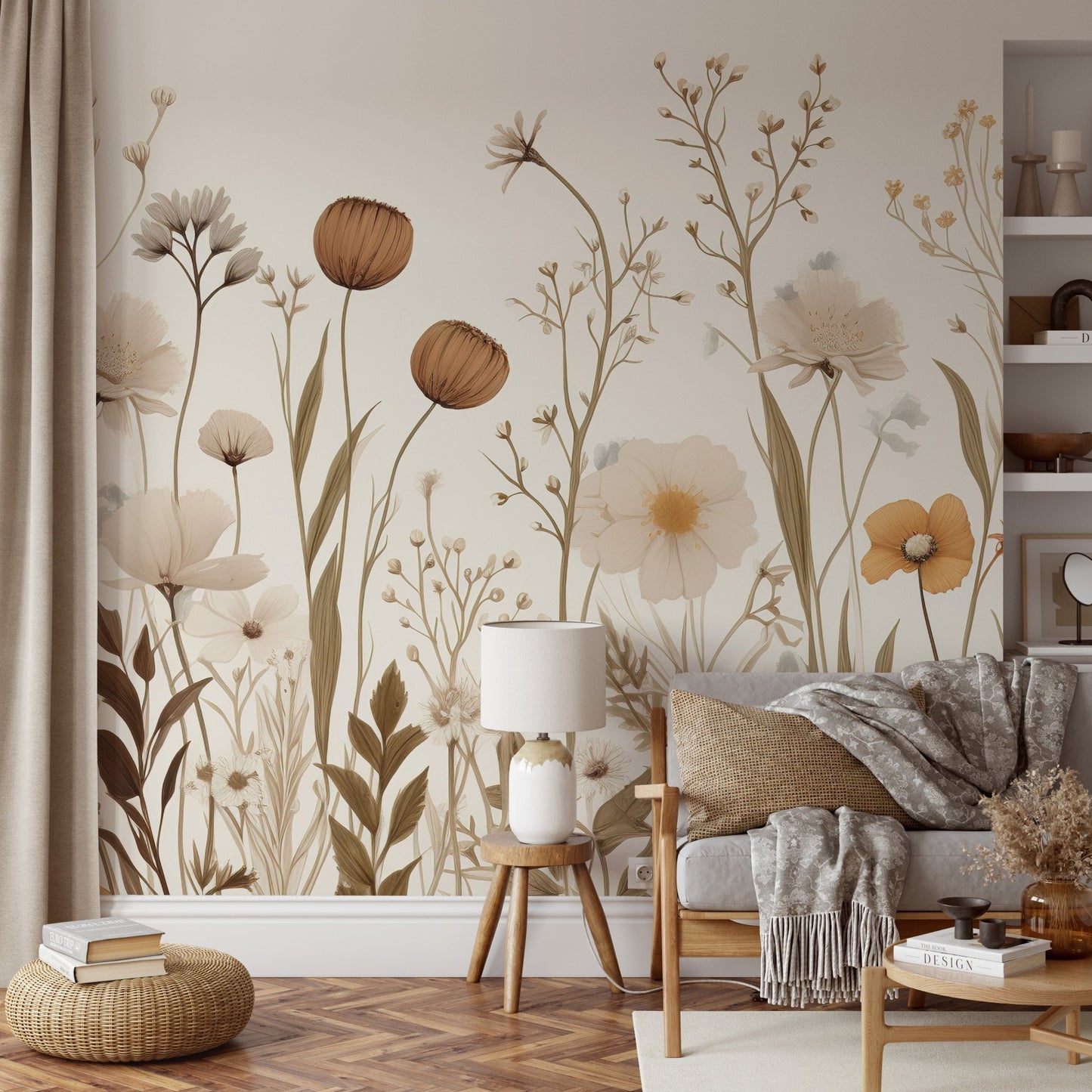 Earthy Wildflower Pattern Wallpaper - Wallanza