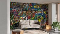 Colorful urban-inspired graffiti mural design
