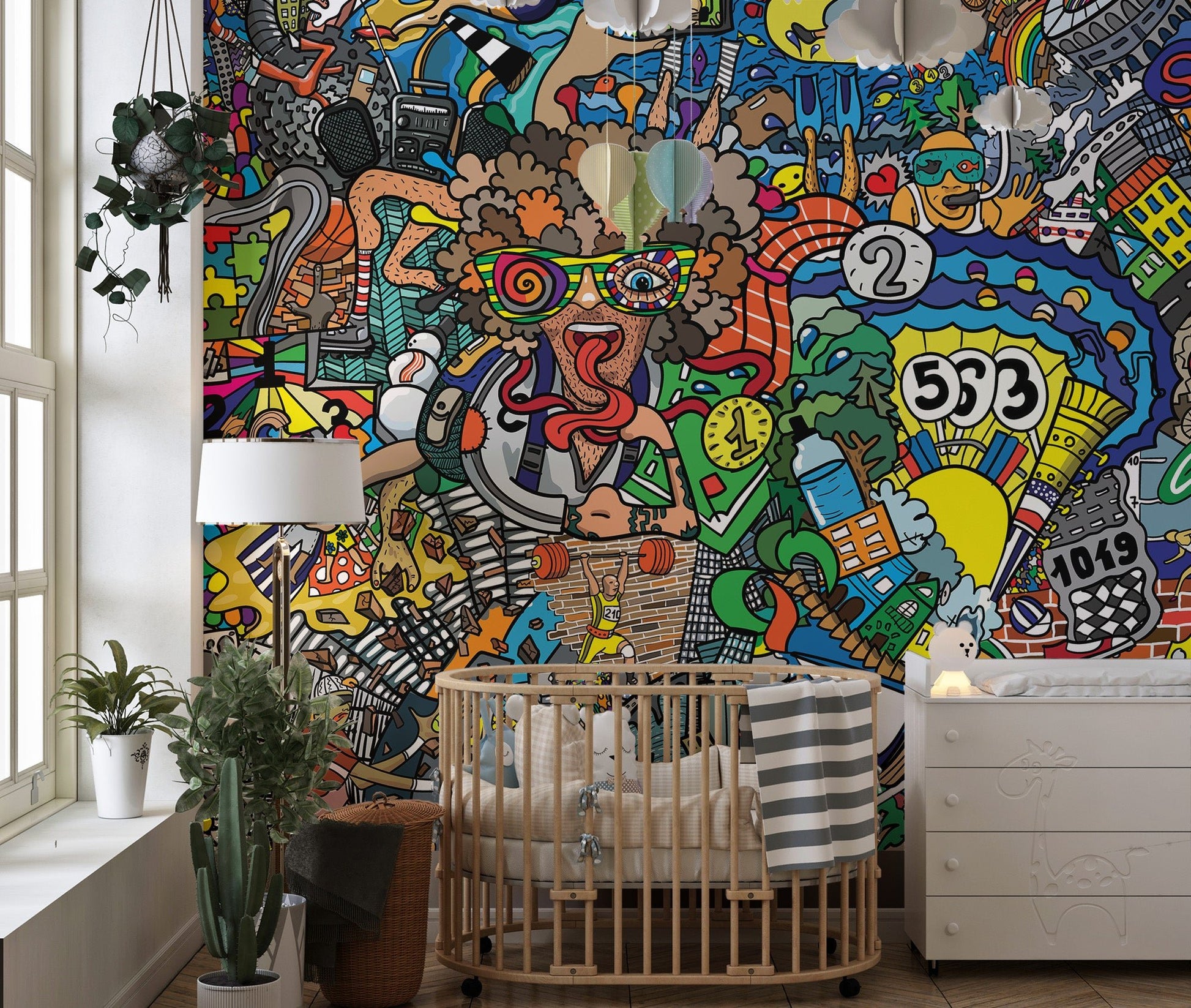Bold urban graffiti mural for creative spaces
