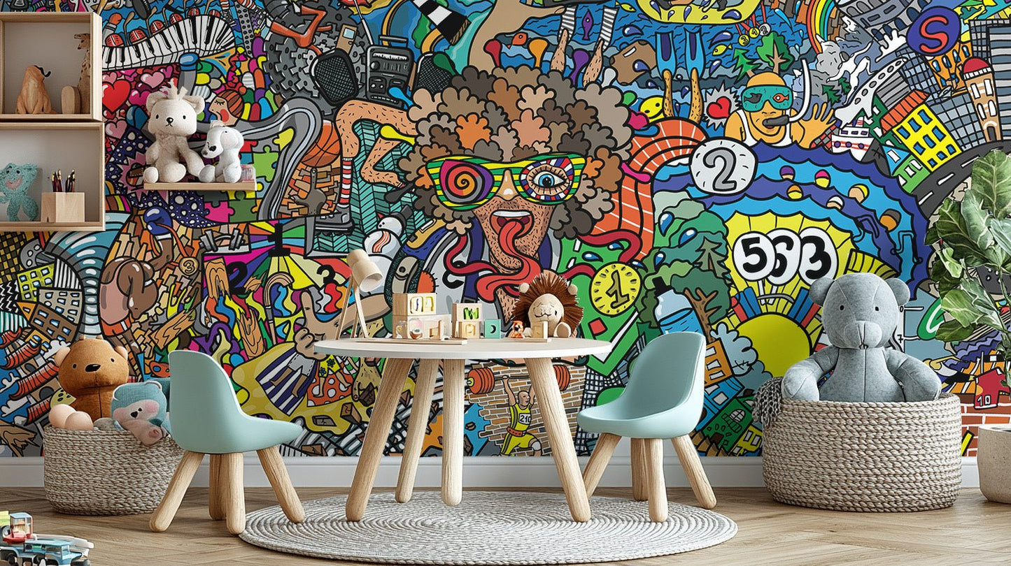 Eclectic graffiti-inspired urban wall design
