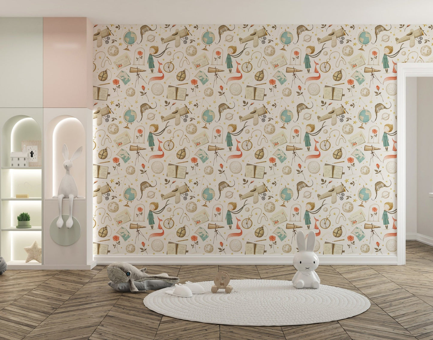 Space learning icons wallpaper astronomy wall mural pattern.