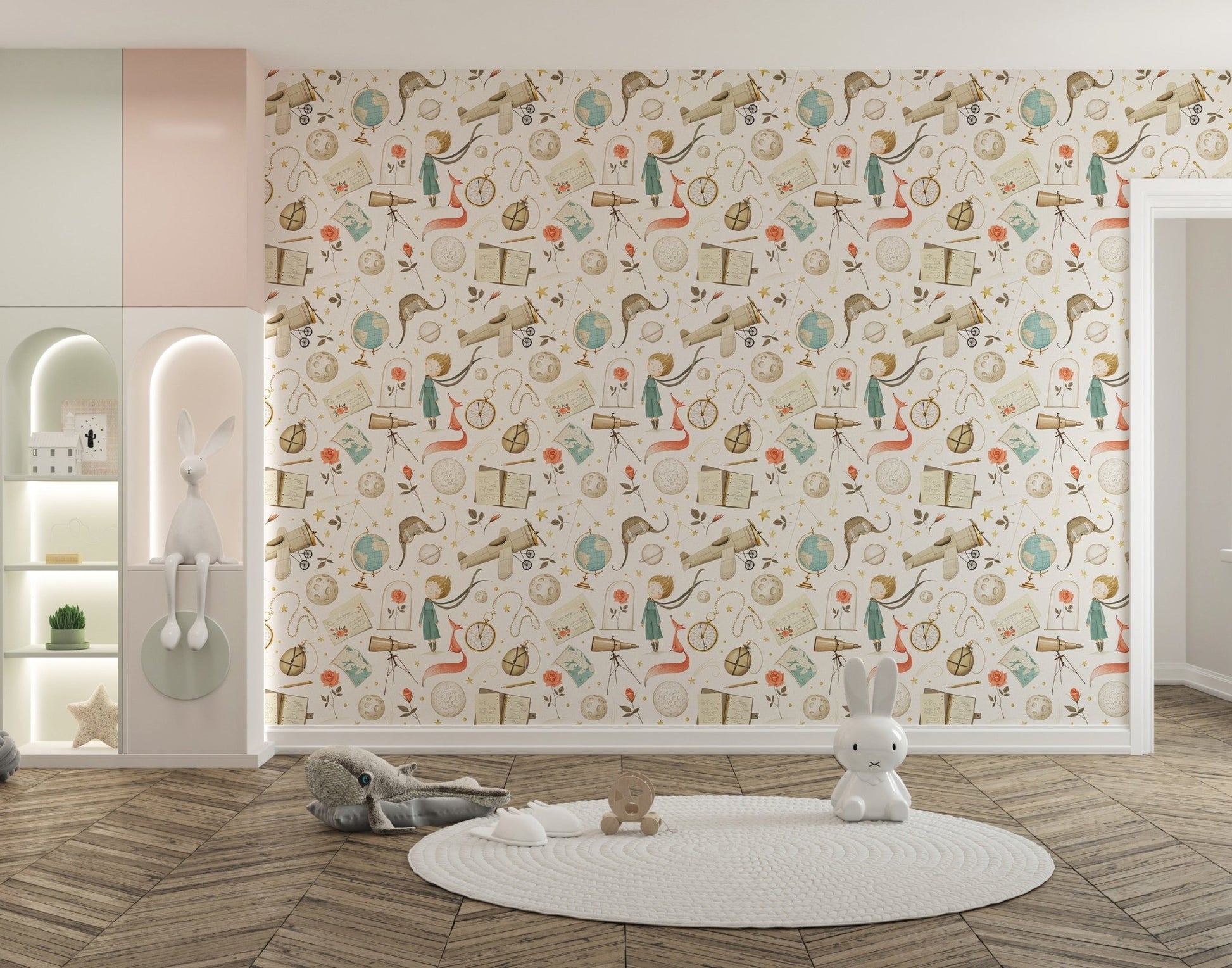 Space learning icons wallpaper astronomy wall mural pattern.