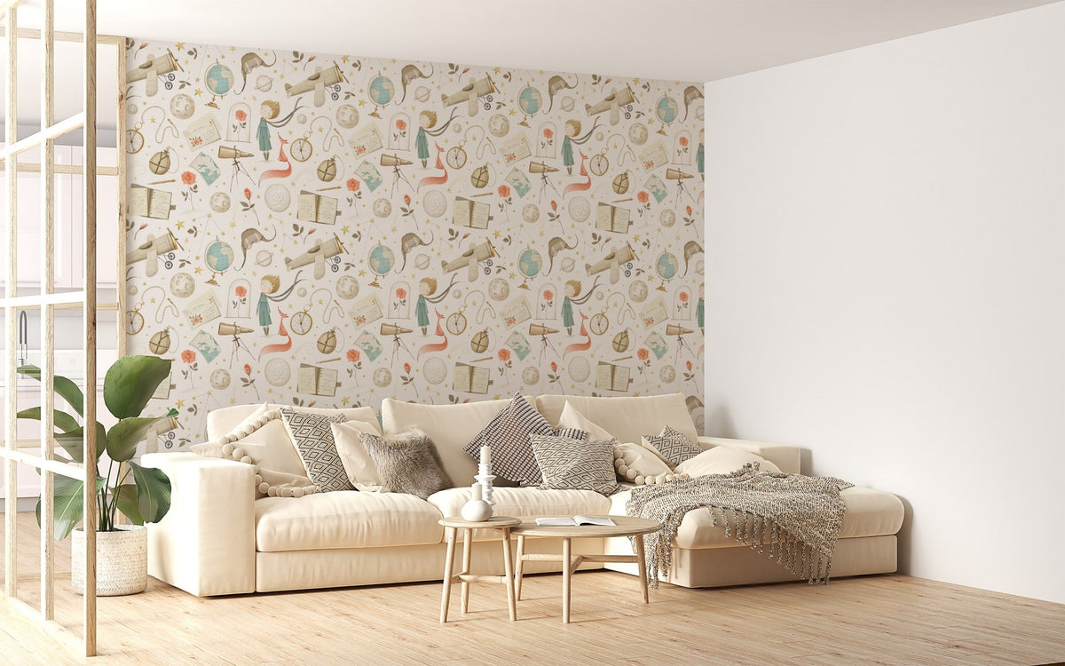 Astronomy tools and stars wallpaper seamless wall mural.